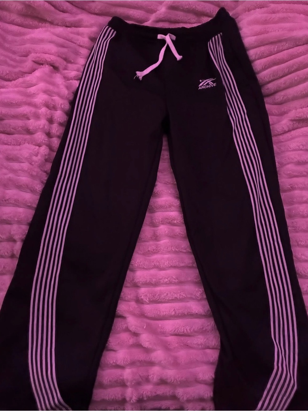 Black Athletic Track Pants with white Stripe Detail